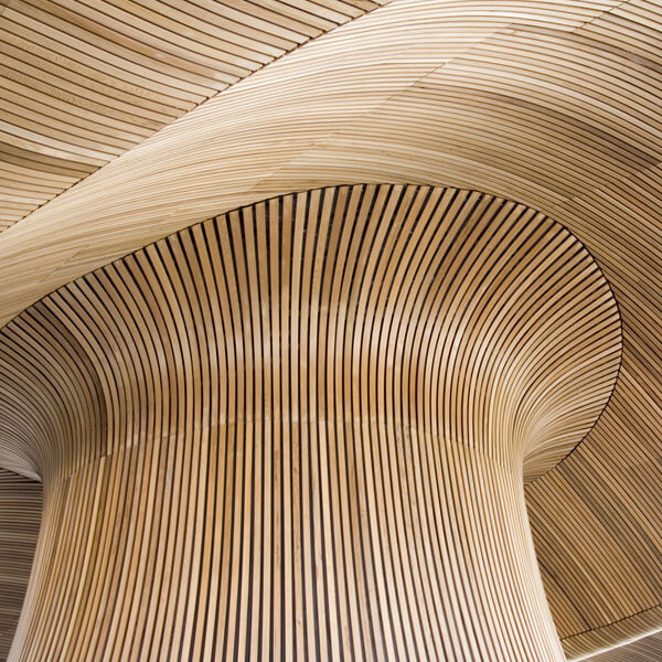 Ceiling acoustics using wooden cladding inside
