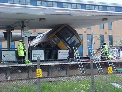 Image of derailed train at potter barn