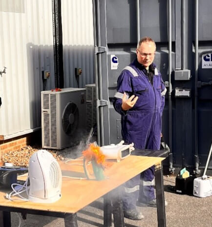 Fire Expert Nick Carey displays how an electrical appliance can catch fire