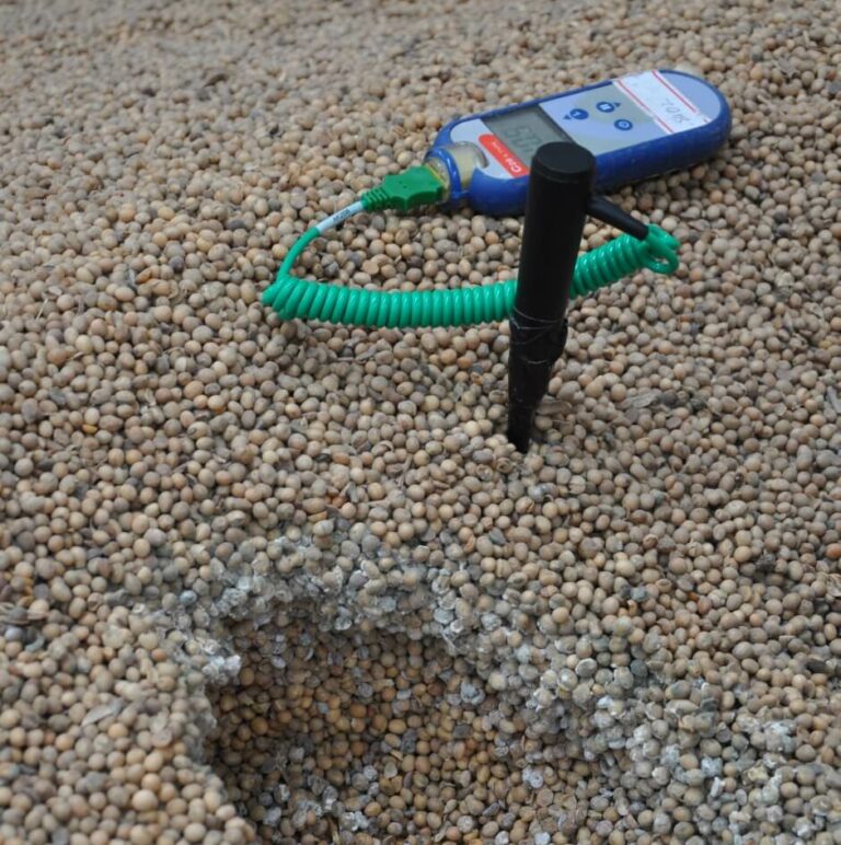 Measuring the temperature of soybeans in shipping hold