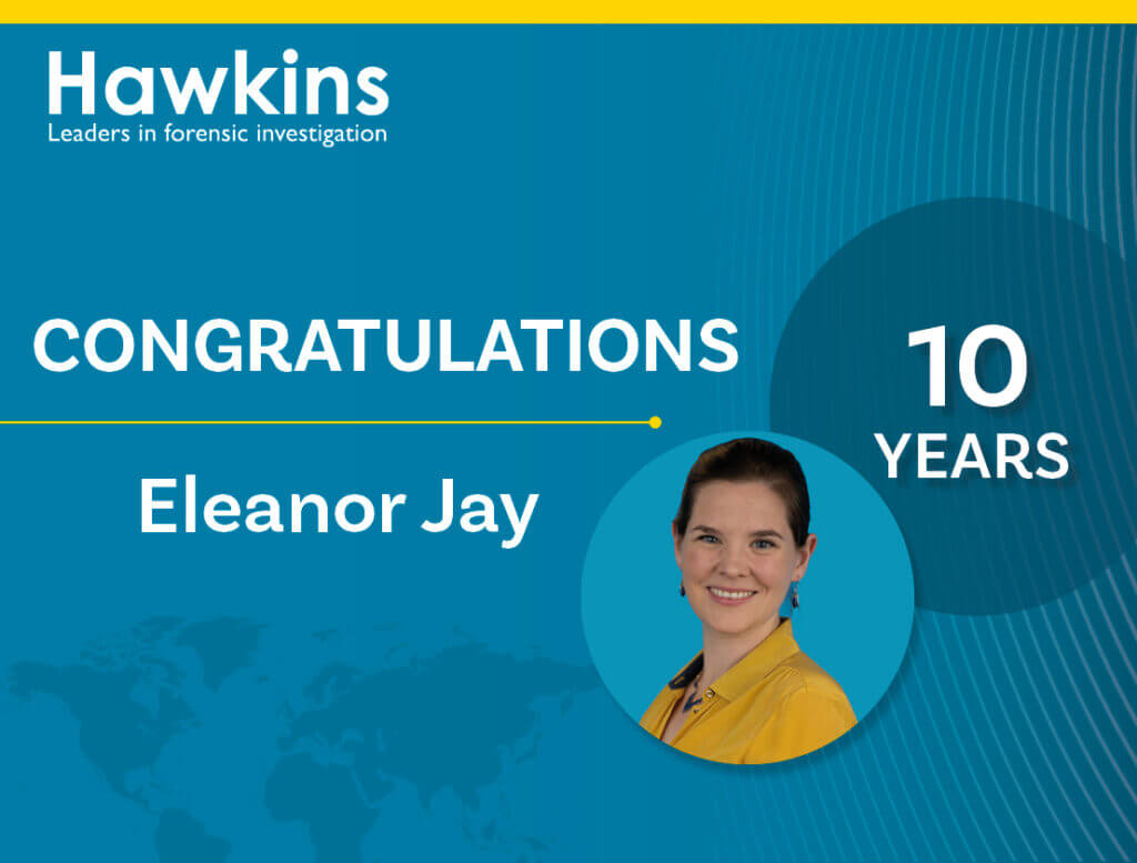 An image to advertise that Dr Elly Jay has worked at Hawkins for ten years.