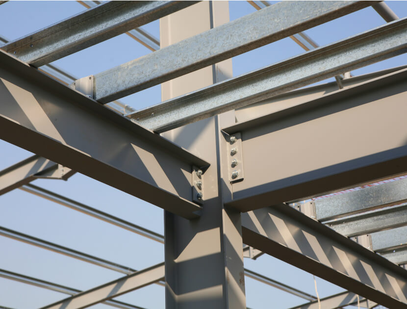 Structural steel framework on new industrial unit