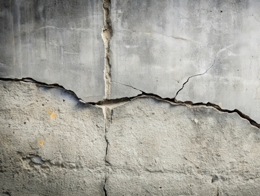 Cracked concrete wall with visible foundation crack