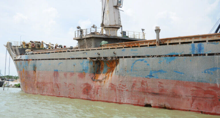 Hull damage on a cargo ship